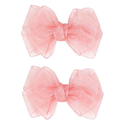 3.5-Inch Organza Hair Bows for Girls - Elegant Sheer Ribbon Alligator Clips for Toddlers, Kids, and Teens - Pack of 2, Pink Cover