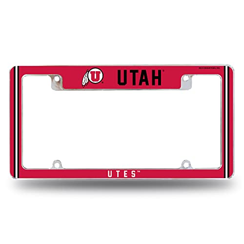 Rico Industries NCAA Utah Utes Alternate 12" x 6" Chrome All Over Automotive License Plate Frame for Car/Truck/SUV