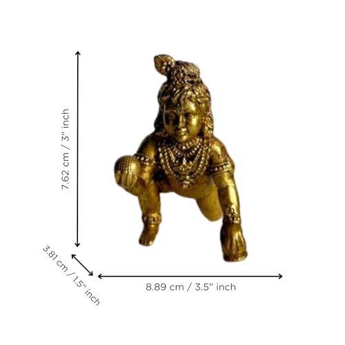 Image of eCraftIndia Golden Brass Bal Gopal Baby Krishna Idol Shree Krishna Murti Statue for Home Decor Pooja Room God Idol Decorative Showpiece Gift for Krishna Janmashtami Diwali