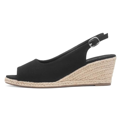 Lilley Womens Black Wedge Peep Toe Buckle Sandal - Size 3 UK - Black