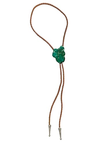 Image of Daisy Del Sol Bolo Tie Turquoise Stone Braided Vegan Faux Leather Silver Tips Handmade Necklace Adjustable Boho Western Jewelry