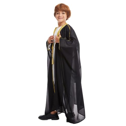 Boy's Open Cardigan Muslim Thobe Muslim Cardigan Dress Long Sleeve Embroidered Robe Islamic Prayer Clothes Ramadan Eid Outfit3