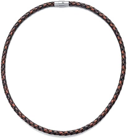 KXJ Men Necklace 5mm Brown Leather Cord Rope Chain Necklace for Men Women with Stainless Steel Magnet Clasp Father's Day Birthday Graduation Jewelry Gifts for Boys Boyfriend Him,14 Inch
