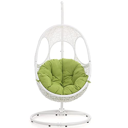 Zuri Furniture Modern Malaga White Basket Swing Chair Lime Green Cushion With Stand #TOP2