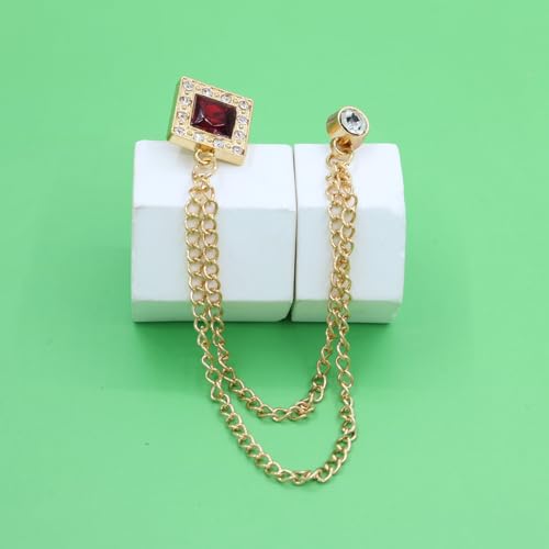 Image of Gold /Silver Crystal Geometry Brooch Lapel Pin for Men Rhinestone With Hanging Chain Brooch for Men Suit Fashion Tuxedo Tie Hat Scarf Collar Pins for Men Women Gifts