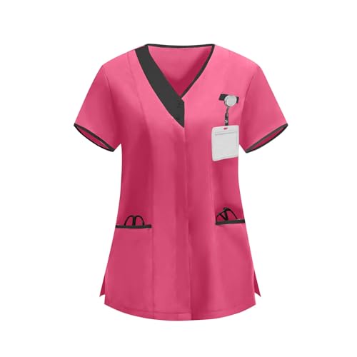 Image of 2026 Scrub for Cleaning Jobs Uniform, Multi Pockets Scrubs for Women Sets, V-Neck Top & Straight Leg Pants Scrubs Set