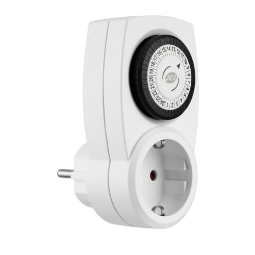 REV Zeitschaltuhr Steckdose - 48 Schaltzeiten, 30-Min.-Intervall, weiß | Lampen & Geräte automatisch schalten | einfache Programmierung | Zeitschaltuhr mechanisch bis 3.680W