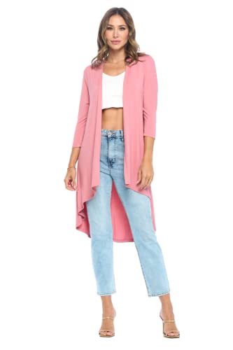Image of Women's 3 /4 Sleeve Soft Open Front Casual Flowy Long Viscose Made from Bamboo Cardigan