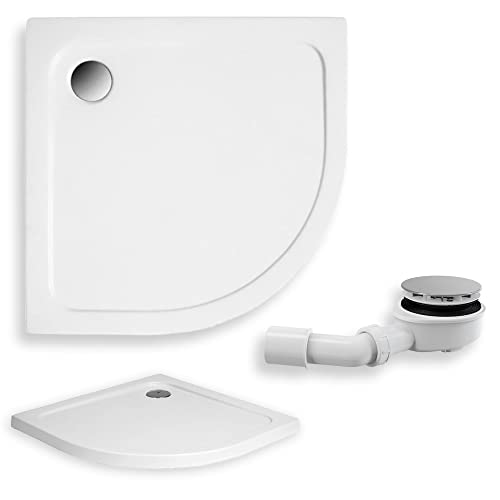 KOLMAN Duschwanne 80x80 cm Viertelkreis, Weiß, Acryl, Flach, Glatt, Ablaufgarnitur Ø 90 mm, Design-Duschtasse Halbrund Standard