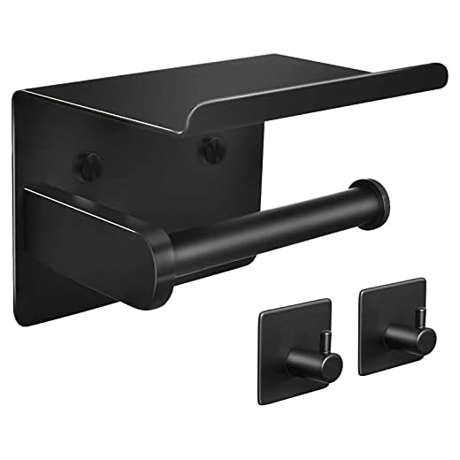 Portarrollo para Papel Higiénico, Portarrollos Baño Adhesivode Acero Inoxidable 304, Porta Rollos de Papel Higienico con el Teléfono Móvil Estante de Almacenamiento (Negro)