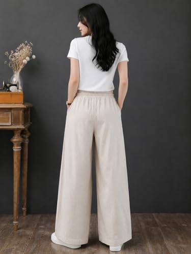 Image of LIRIT Womens Solid Color Wide Leg Trouser Pant with Drawstring Elastic Waist, Relaxed Fit, Full Length, Casual Lounge Palazzo Bottom