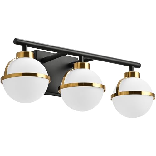 Image of SOLFART 3 Lights Vanity Light Bathroom Light Fixtures Over Mirror in Brass Black Vanity Lights for Bathroom Vintage Lights Wall Sconces