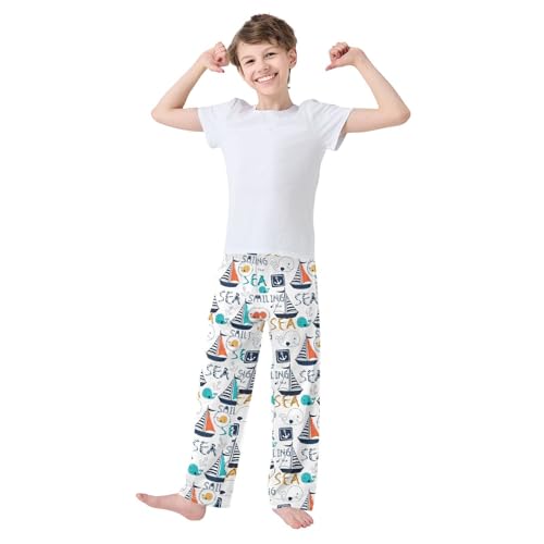 ZZXXB Sea Sailing Ship Boys Long Pants Soft Trousers Elastic Waist Kids Lounge Bottoms with Pockets S-XL2