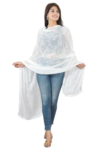 Vrnda Chikankari Dupatta for Women Embroidered COTTON Dupatta Scarf for Women (Length: 2.2 meters, Colour : White)
