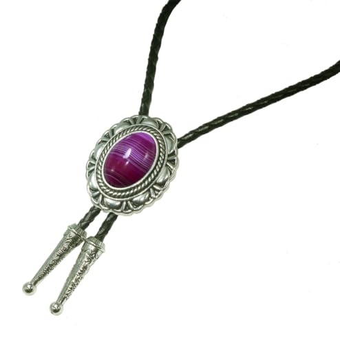 Image of Moranse Bolo Tie with Natural Tiger Eye Stone Celtic Style Genuine and Cowhide Rope