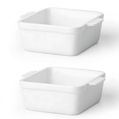 5x5 Small Baking Dish for Oven 28 Oz Individual Ceramic Casserole Dish with Handles Mini Baking Dish for Lasagna Brownies Desserts & Reheating Oven Microwave Dishwasher Safe Set of 2