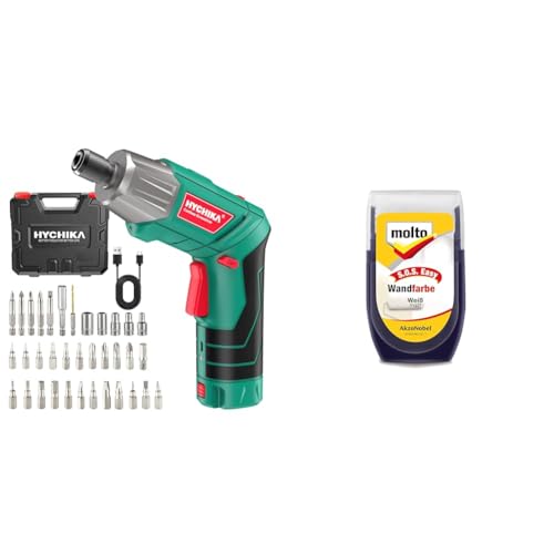 Akkuschrauber, HYCHIKA 6N·m Drehmoment 2000mAh 3,6V Akku & Molto S.O.S easy Wandfarbe 30ml, weiss