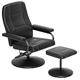 Giantex Recliner Chair with Ottoman, 360° Swivel Faux Leather Reclining Chair w/Adjustable Backrest, Footrest, Sturdy Metal Base, Upholstered Armchair for Living Room Bedroom Study, Office, Black