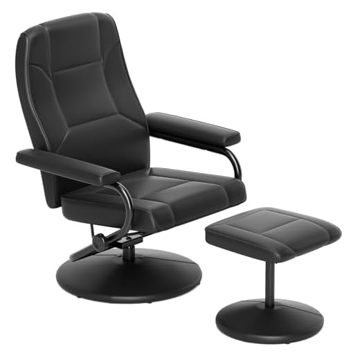 Giantex Recliner Chair w/Ottoman, 360 Degree Swivel PU Leather Armchair w/Footrest, Leisure Lounge Chair w/Leather Wrapped Base, for Home Living Room, Black