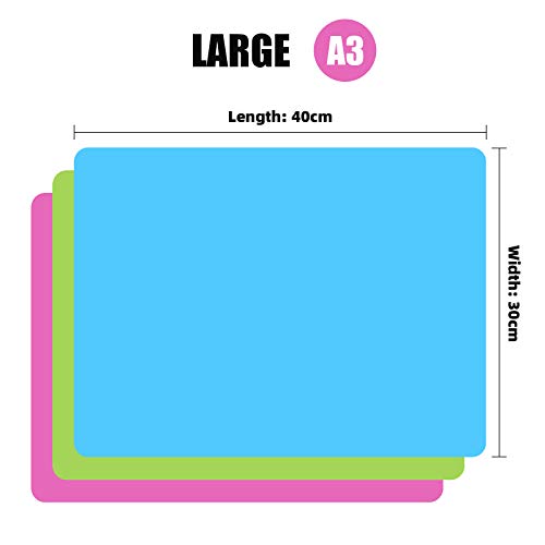 3 PCS A3 Large Silicone Mat, Outivity Non-Stick Baking Mat Sheet Washable Reusable Silicone Mat for Worktop Resin Placemat Mat Countertop Protector,Multipurpose Sheet, 40CM*30CM