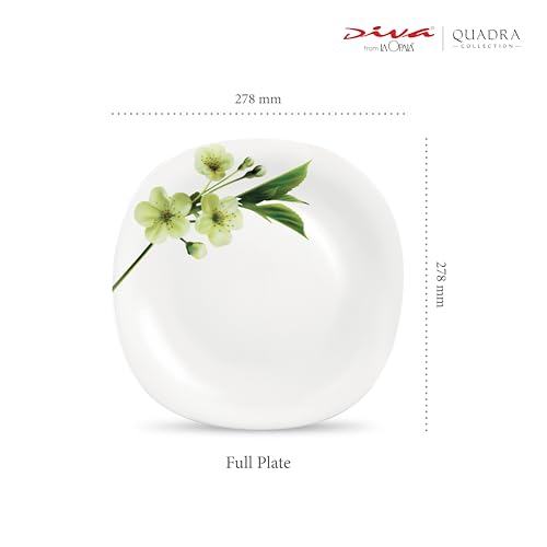 Image of La Opala Diva Quadra Collection Opal Glass Crockery | Full Plate Set of 6 Snowdrop | Square Dinner Plate for Dining & Gifting | Microwave Safe | 100% Vegetarian | Extra Strong | Light & White
