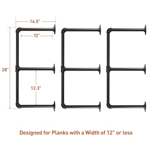 HITOMEN-Industrial-Iron-Pipe-Shelves-3-Set-3-Tier-28-Tall-12-Depth-DIY-Open-Bookshelf-Bookcase-Wall-Mounted-Vintage-Retro-Shelving-Rustic-Farmhouse-Pantry-Kitchen-Storage-Black-Shelf-Brackets