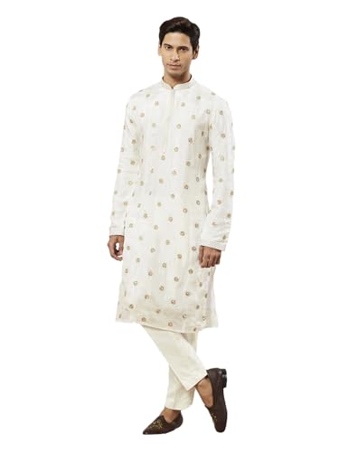 Kurta blanc en soie homme VASTRAMAY ensemble pyjama taille XL ethnique