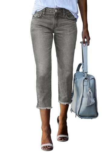 Image of Sidefeel Women's High Waisted Straight Leg Jeans Capri Denim Pants
