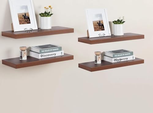 Image of Aries Wooden Floating Wall Shelf| Wall Rack Shelf | Wall Mount for Living Room, Bedroom, Kitchen (Set of 4, Walnut Finish, XX-Large (24inches))