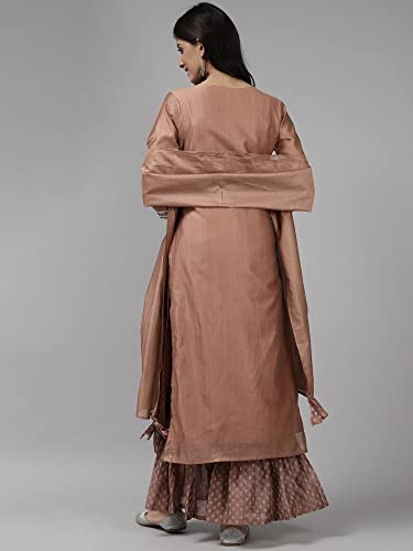 Image of INDO ERA Women's Chanderi Silk Printed Straight Kurta Sharara With Dupatta Set(21GGG3649)