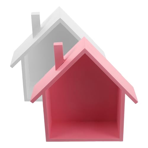 Étagères Murales Bois Massif Rose et Blanche, Rangement Maison et Support Mural - 2