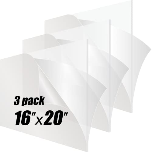 Pinziren 1/8-16X20" 3 Pieces Acrylic Sheet/Plexiglass Panel 16 Inch X 20 Inch X 1/8 Inch Thick Cast, Pinziren 3Mm Clear Plexi Glass Plastic Board cover