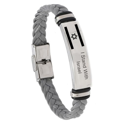 ZKXXJ I Stand with Israel Bracelet,Israel Flag Bracelet Stainless Steel Handmade Leather Israel Wristbands Israeli Flags Decal Bracelet Support Israel Jewelry for Men Womens