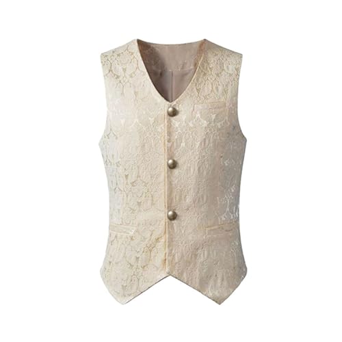 Men Victorian Sleeveless Slim Jacquard Paisley Vintage Gothic Steampunk Vest Medieval Waistcoat