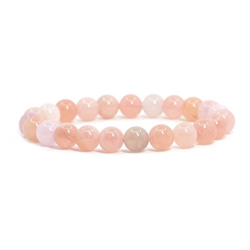 Justinstones Natural Peach Morganite Gemstone 8mm Round Beads Stretch Bracelet 7 Inch Unisex