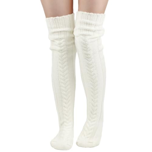 Women's Thigh High Socks Over Knee Leg Warmers Cable Knitted Boot Socks
