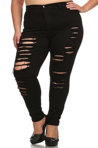 Women’s Plus Size Blue/Black Denim Jeans Skinny Ripped Distressed Pants2