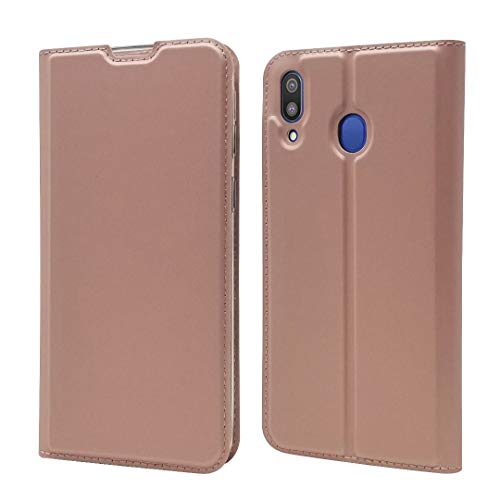 Hülle® PU TPU Flip Ultra Thin Case with Card Slot and Stand Function for Samsung Galaxy M20(Rose Gold)