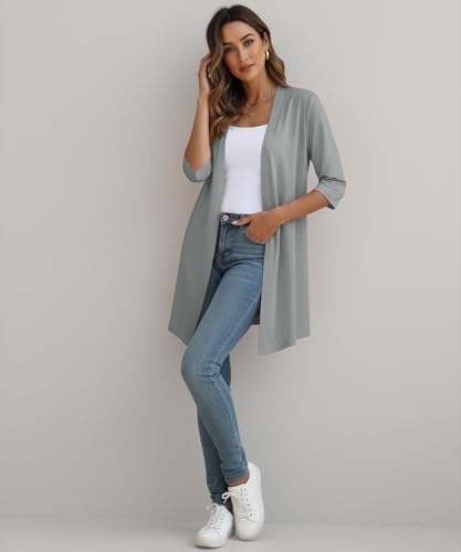 Image of YSYOKOW Lightweight Cardigans for Women 3 /4 Sleeve Long Open Front | Cardigan sweaters for women lightweight, summer cardigans for women lightweight, long cardigans for women trendy, dressy