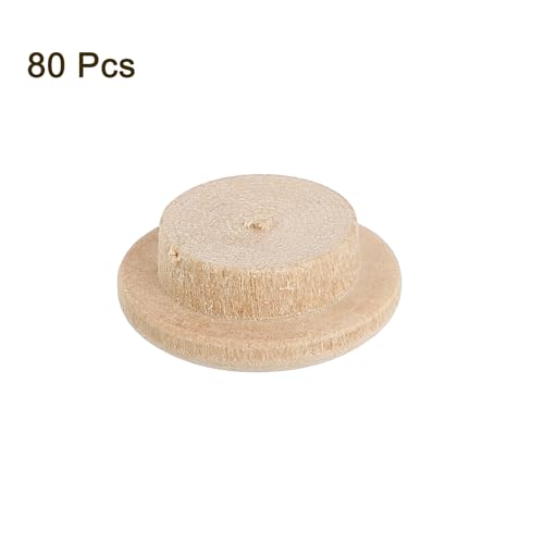 Image of uxcell 80Pcs Wood Button Plugs, 12mm /0.47 inch Hardwood Screw Hole Plug Mushroom Wooden Caps Buttons Wood Plug for Furniture Woodworking Craft Decor (18mm x 12mm)
