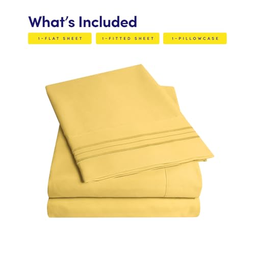 Image of 1500 Supreme Collection Twin XL Sheet Sets Yellow - 3 Piece Bed Sheets and Pillowcase Set for Twin XL Mattress - Extra Soft, Elastic Corner Straps, Deep Pocket Sheets, Twin XL Yellow