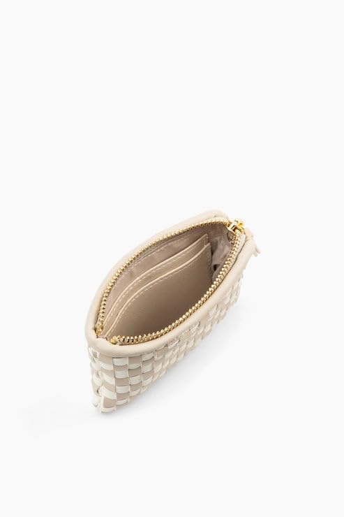 FAWN DESIGN The Woven Wallet, Faux Leather Womens Wallet with ID and Credit Card Holder, Minimalist Woven Clutch Wallet Women, Zipper Wallet with Wristlet Strap, 6.75 x 4 x 1 inches, Beige and White3