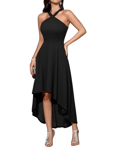 DRESSTELLS Cocktailkleid Damen Elegant Schwarz Vokuhila Kleider Neckholder Rockabilly Partykleid Abendkleider Kurz Festlich Hochzeitsgastkleid...