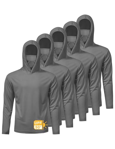 5 Pack Mens UPF 50+ Sun Protection Hoodie Shirts Long Sleeve Shirts Quick Dry Lightweight for Running Workout Hiking Fishing