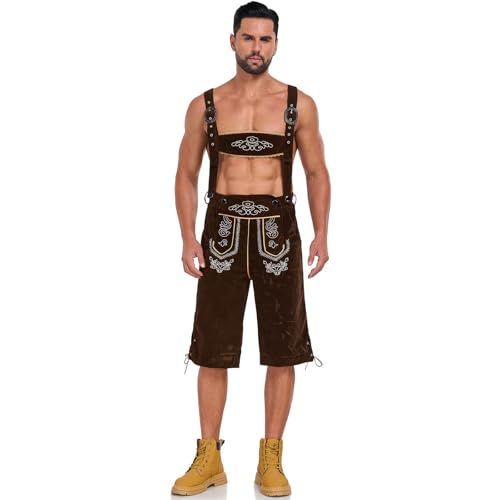 Pantalon bavarois homme en cuir de vache traditionnel avec finitions et broderies authentiques
