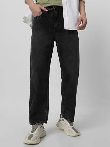 Image of Neostreak Men's Loose Baggy Fit Heavy Washed Jeans Non-Stretchable