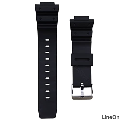 Image of Lineon 16mm Resin Watch Strap (Black) Compatible With CASIO MRW-200H-1B2V MRW 200H- 1BV MRW-200H-1EV MRW-200H-2B2V MRW-200H-2BV MRW-200H-3BV MRW-200H-4BV MRW-200H-4CV MRW-200H-7BV with Tool and Pins