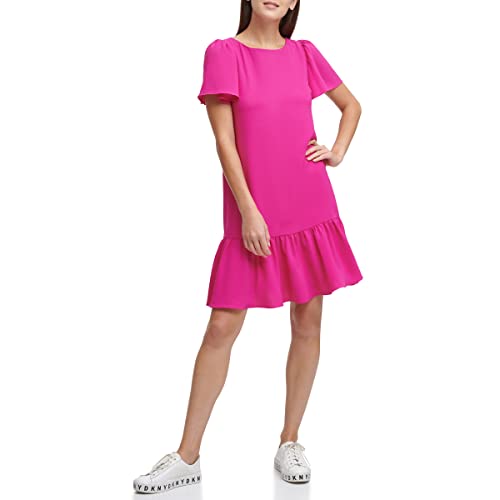 Image of DKNY Women's Flowy Short Sleeve Ruffle Hem Dress