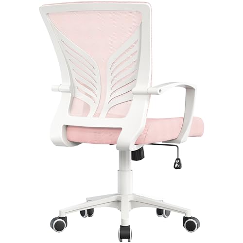 Yaheetech Silla de Oficina con Función de Inclinación, Silla Malla con Soporte Lumbar y Diseño Mariposa para Estudio, Carga Máxima 136kg, Rosa