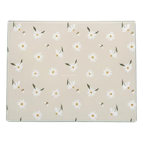 Printed Daisy & Bee Glass Chopping Board -28x38cm - Tempered Glass Board - Bee Cutting Board